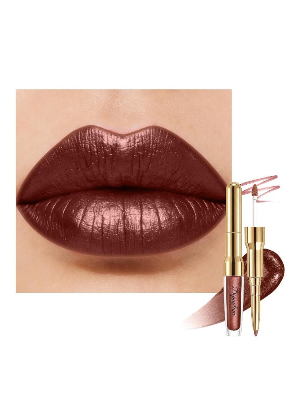Women's GB23 Hollywood Metallic 2-in-1 Glitter Long Lasting Lipstick & Lip Liner